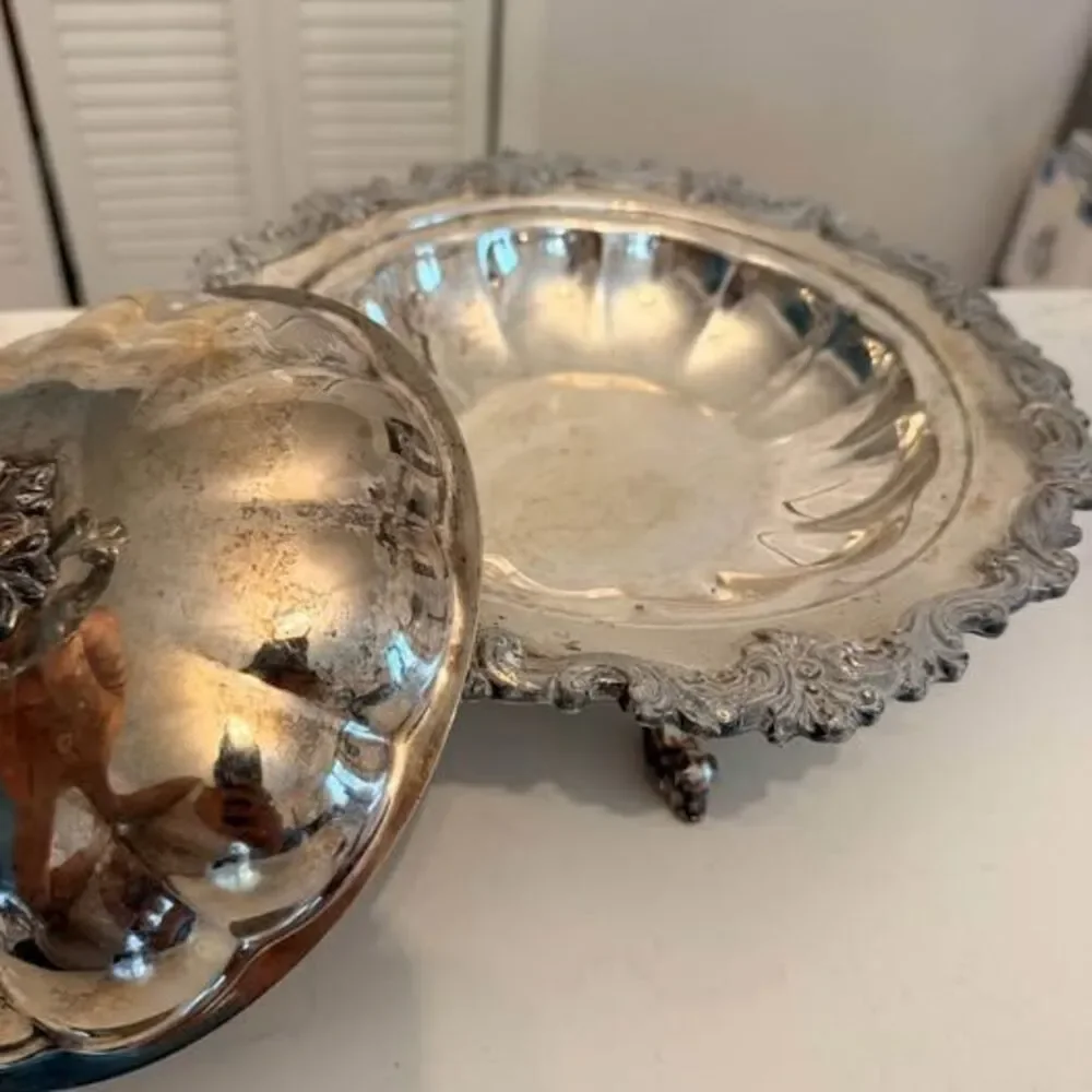 Vintage Silver-Plated Footed Serving Dish with Lid $20 Stamford